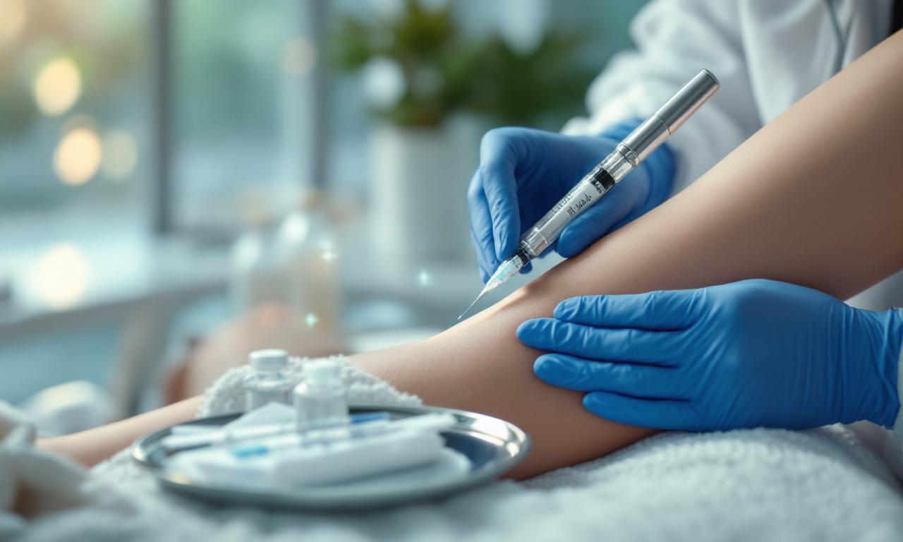 Мезотерапия внутренней стороны руки в современной клинике 2025 года, крупный план с инжектором и мягким светом